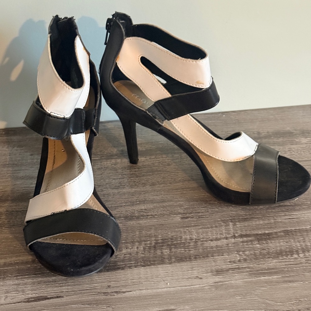 Maurices Black and White Strappy Heels